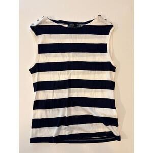 Polo Ralph Lauren Navy Blue & White Striped Top (Large)